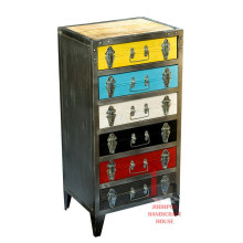 Iron with wood top multiple drawers living room cabinet